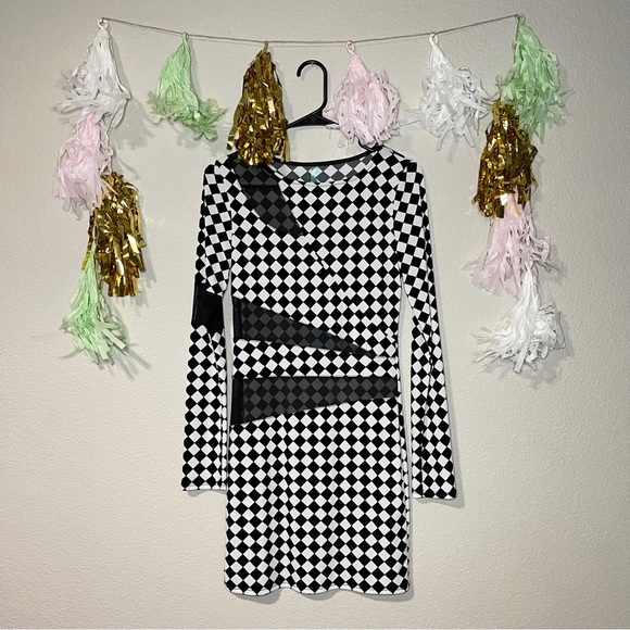Rhapsodielle Checkered Long Sleeve Bodycon Mini Dress - Picture 1 of 12